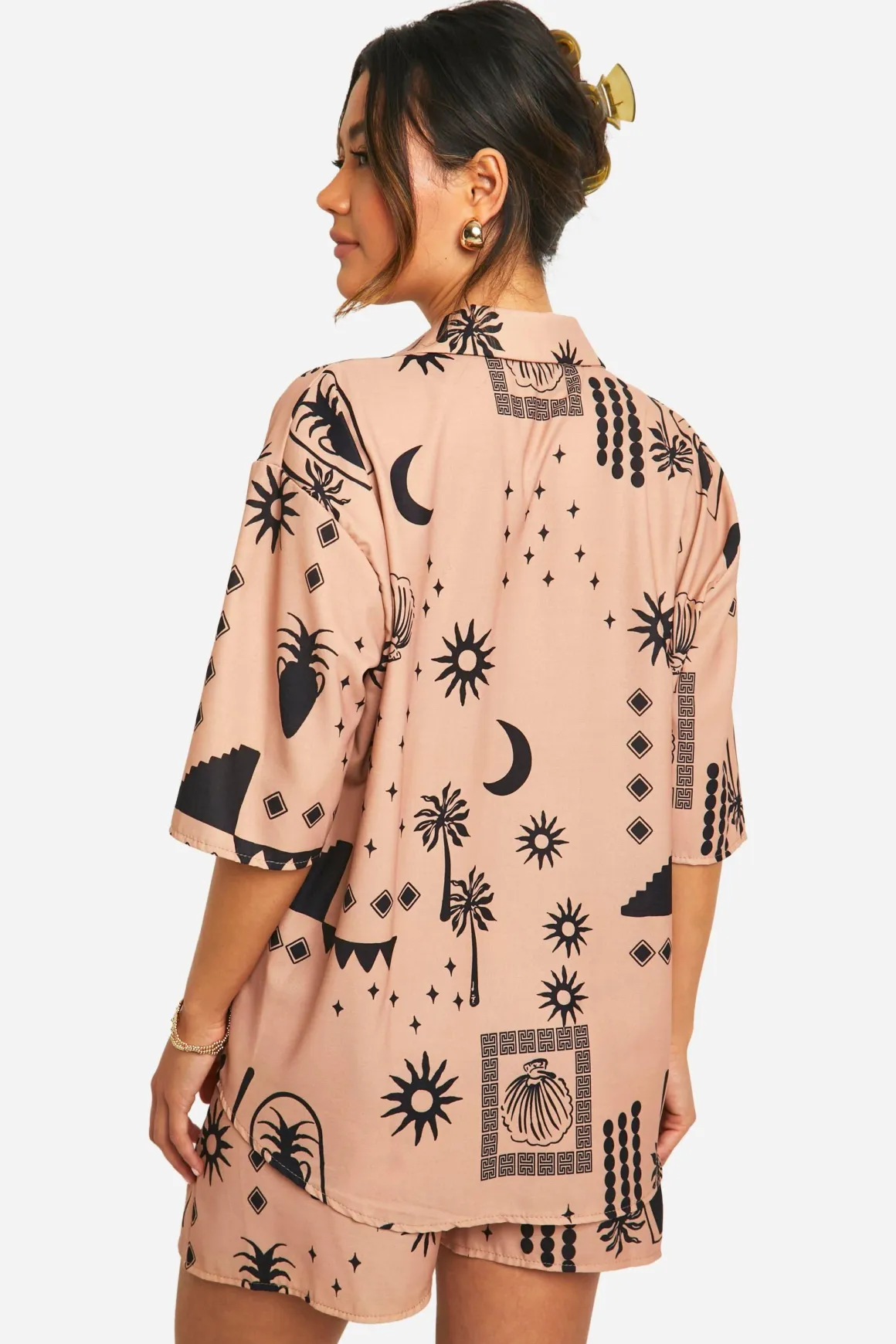 Ensemble surdimensionné chemise & short à imprimé boho tonal martelé