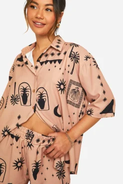 Ensemble surdimensionné chemise & short à imprimé boho tonal martelé