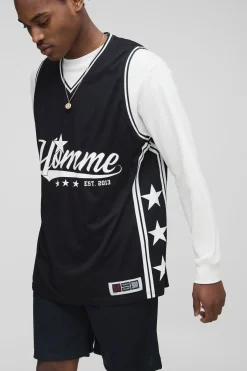 boohooMAN Ensemble surdimensionné de maillot de basket-ball et short pour homme<Homme Survêtements