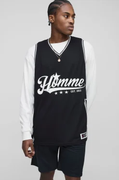 boohooMAN Ensemble surdimensionné de maillot de basket-ball et short pour homme<Homme Survêtements