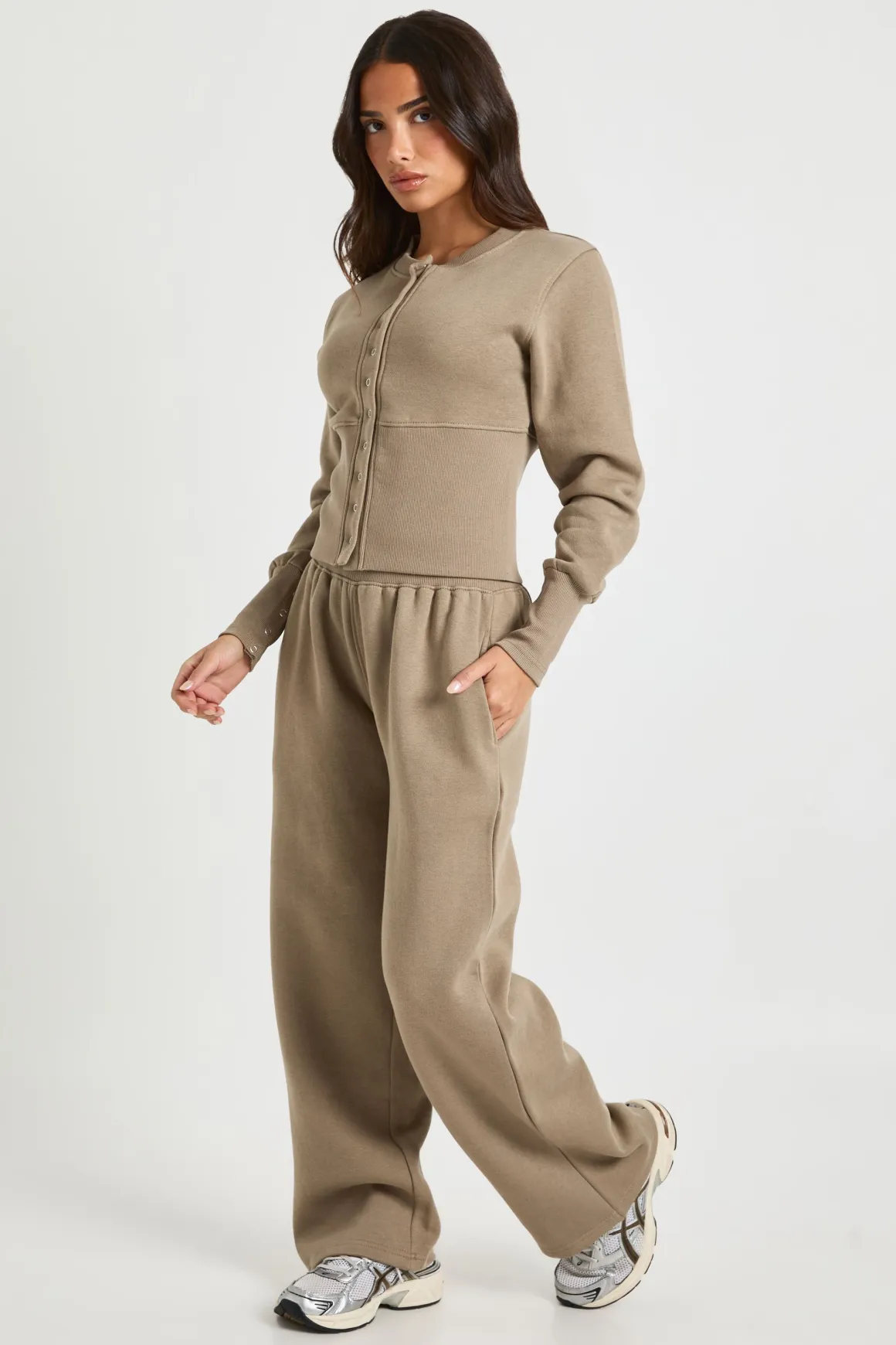 Ensemble Survêtement Bomber Sweat À Ourlet Profond Et Boutons-pression Petite
