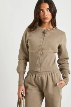 Ensemble Survêtement Bomber Sweat À Ourlet Profond Et Boutons-pression Petite