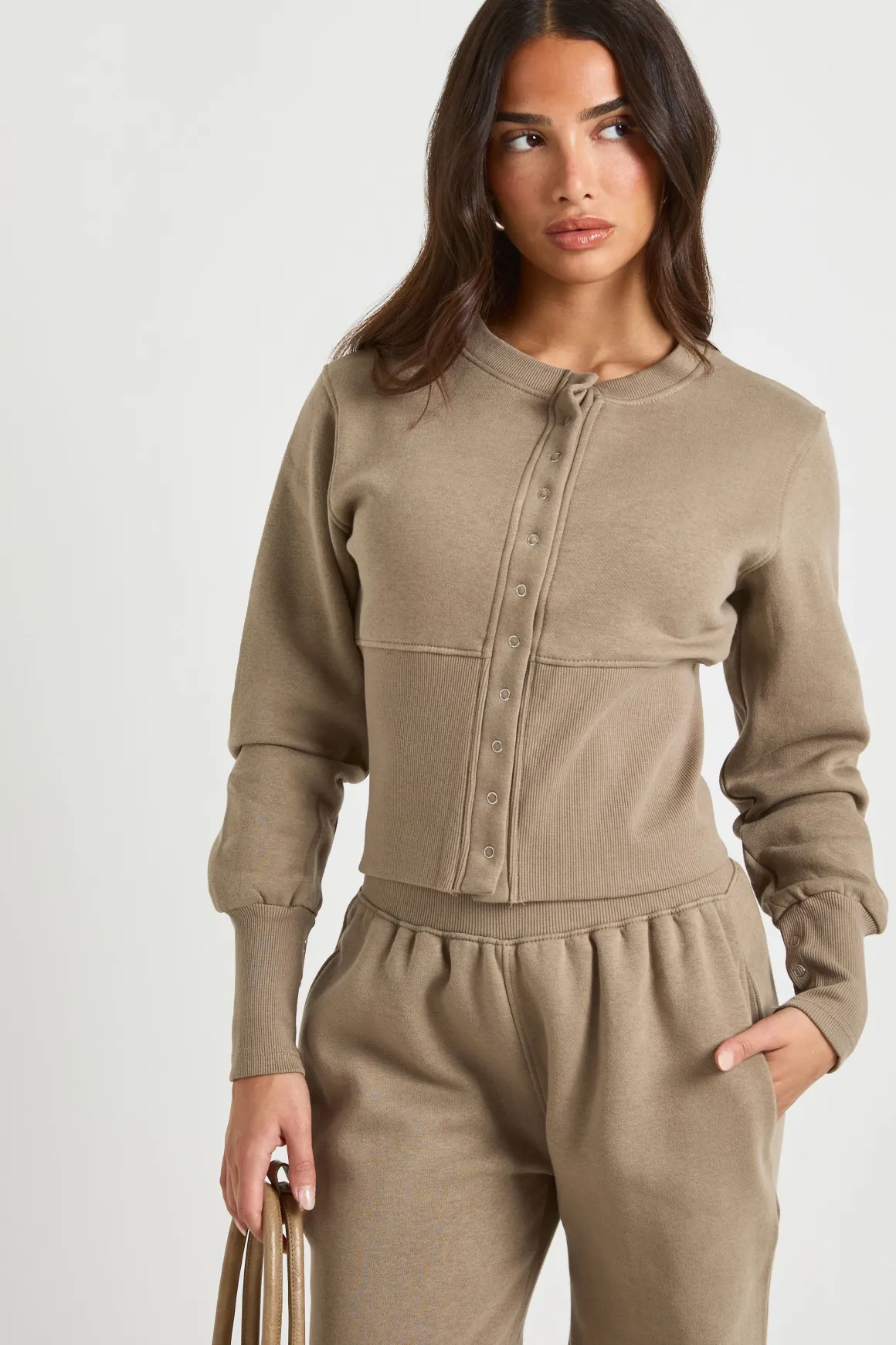 Ensemble Survêtement Bomber Sweat À Ourlet Profond Et Boutons-pression Petite