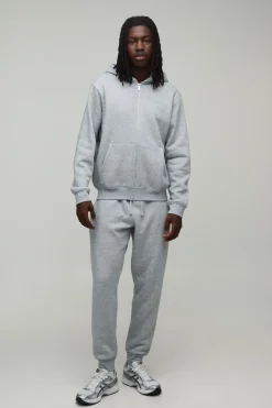 boohooMAN Ensemble Survêtement À Casynthétiqueche Zippée Coupe Regular Et Jogger Droit À Revers<Homme Survêtements Grande Taille|Tout Afficher
