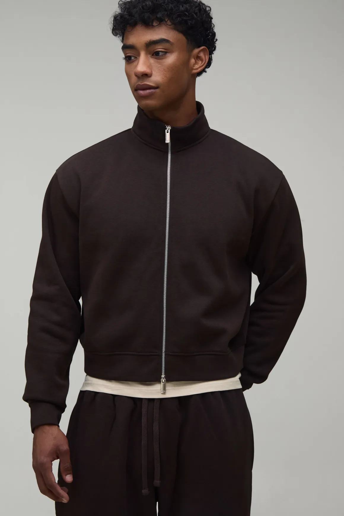 Ensemble Survêtement Col Montant Zippé Raccourci Oversize Et Jogging Large