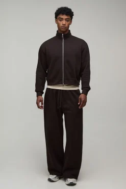 Ensemble Survêtement Col Montant Zippé Raccourci Oversize Et Jogging Large