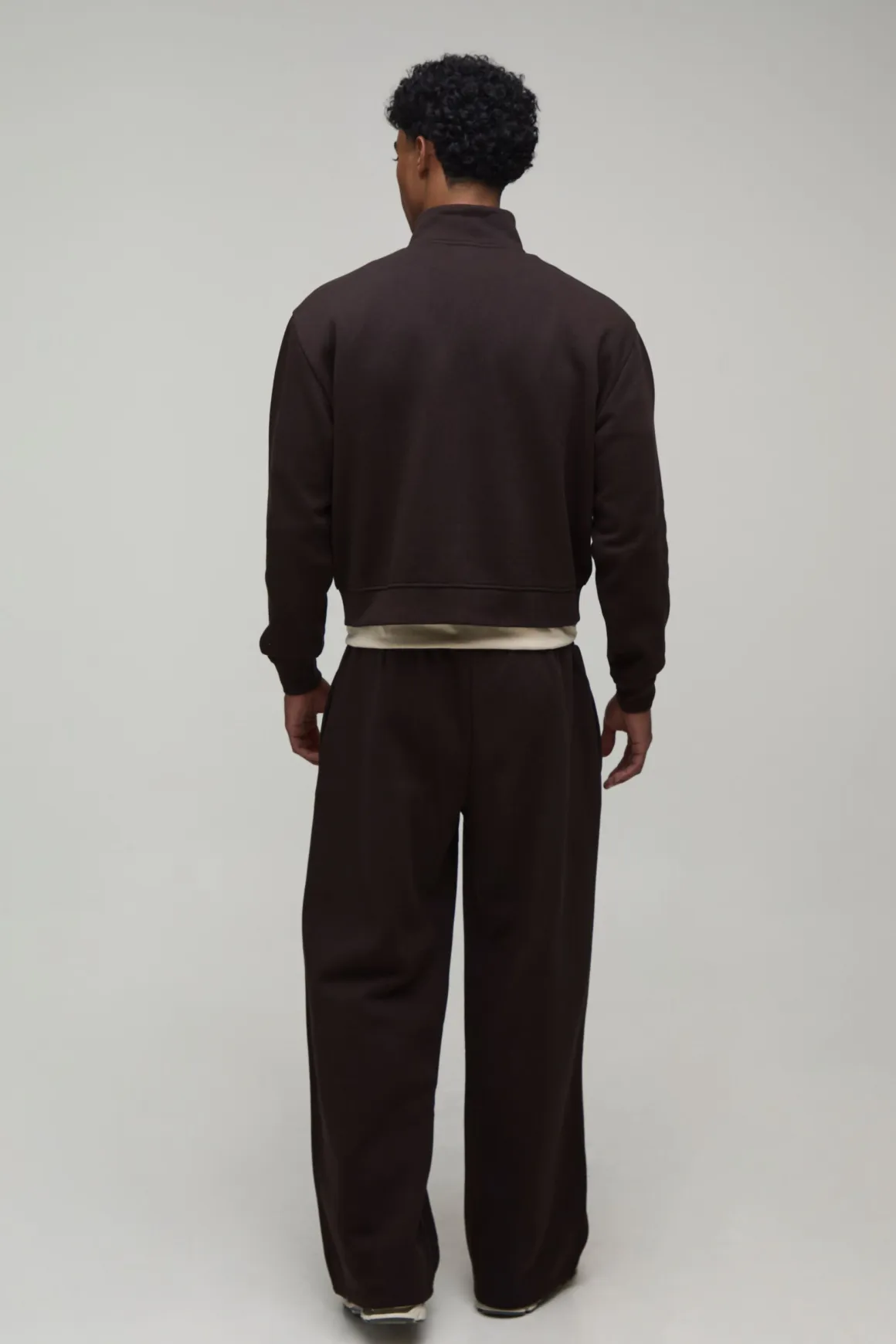 Ensemble Survêtement Col Montant Zippé Raccourci Oversize Et Jogging Large