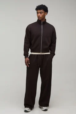 Ensemble Survêtement Col Montant Zippé Raccourci Oversize Et Jogging Large