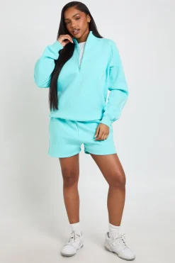 Ensemble Survêtement Court Sweat-shirt Demi-zip Détail Passepoil
