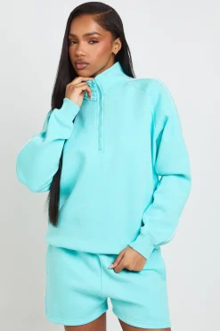 Ensemble Survêtement Court Sweat-shirt Demi-zip Détail Passepoil