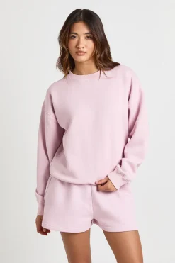 Ensemble Survêtement Court Sweat Col Rond Effet Délavé