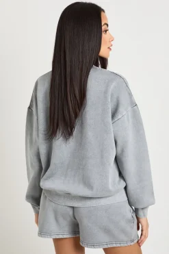 Ensemble Survêtement Court Sweat Col Rond Effet Délavé