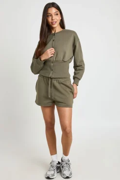 boohoo Ensemble Survêtement Court Sweat Boutonné Taille Cintrée<Femme Survêtements|Survêtements