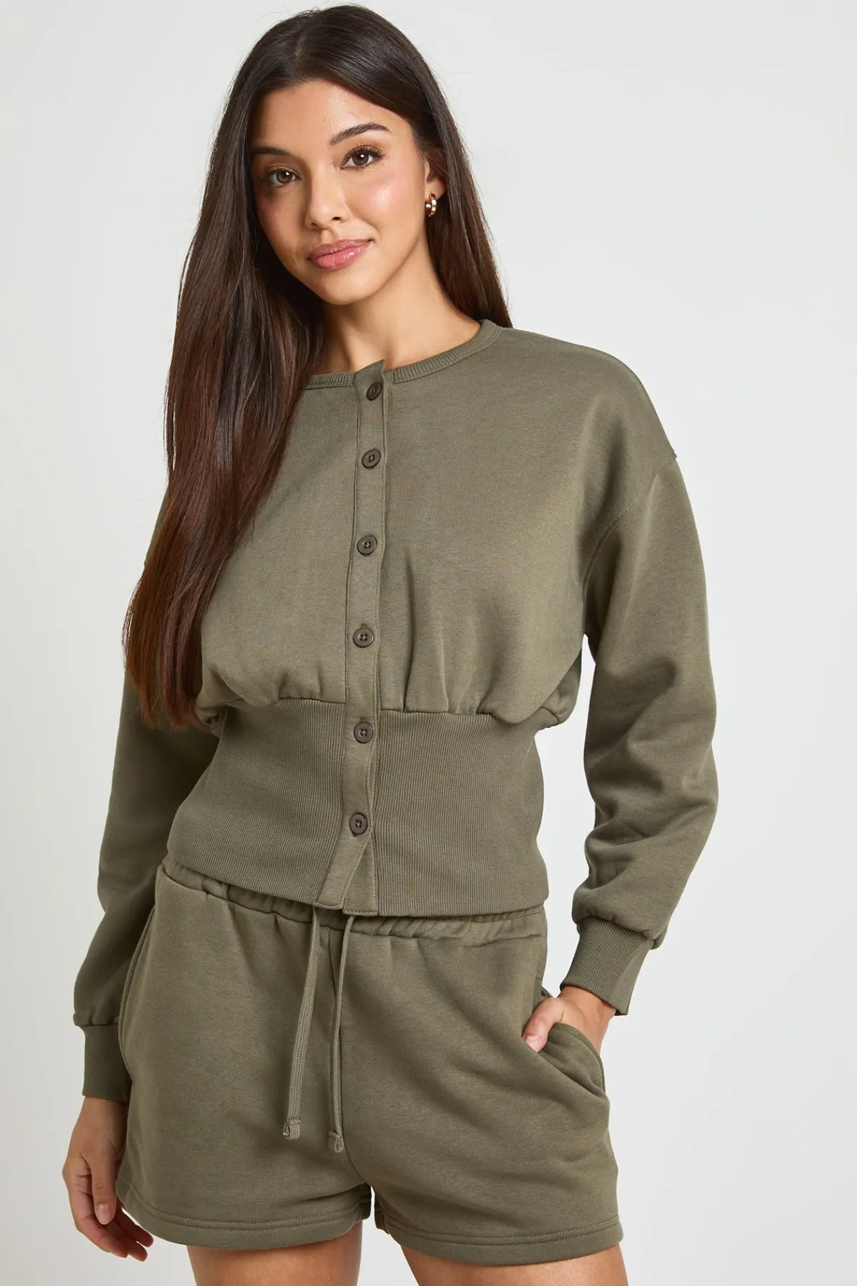 boohoo Ensemble Survêtement Court Sweat Boutonné Taille Cintrée<Femme Survêtements|Survêtements