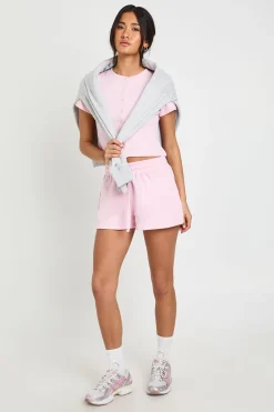 boohoo Ensemble Survêtement Côtelé Haut Court Boutonné À Manches Courtes Et Short<Femme Survêtements|Survêtements