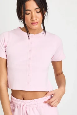 boohoo Ensemble Survêtement Côtelé Haut Court Boutonné À Manches Courtes Et Short<Femme Survêtements|Survêtements