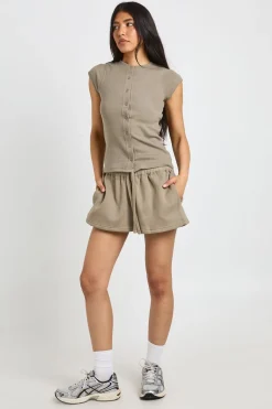Ensemble Survêtement Côtelé Tall Avec Haut À Manches Courtes Boutonné Et Short