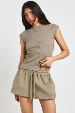 Ensemble Survêtement Côtelé Tall Avec Haut À Manches Courtes Boutonné Et Short