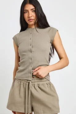 Ensemble Survêtement Côtelé Tall Avec Haut À Manches Courtes Boutonné Et Short