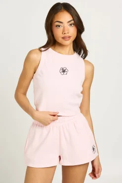 Ensemble Survêtement Gilet Brodé De Fleurs Et Short Molleton