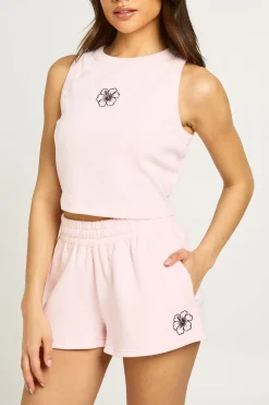 Ensemble Survêtement Gilet Brodé De Fleurs Et Short Molleton