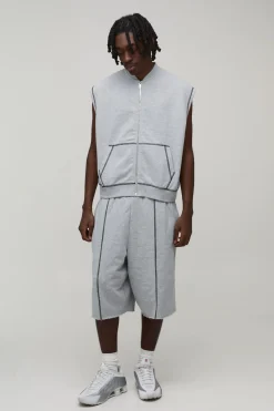 boohooMAN Ensemble Survêtement Gilet Sans Manches Zippé Et Jort Oversize En Jersey Bouclette<Homme Survêtements