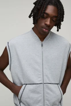 boohooMAN Ensemble Survêtement Gilet Sans Manches Zippé Et Jort Oversize En Jersey Bouclette<Homme Survêtements