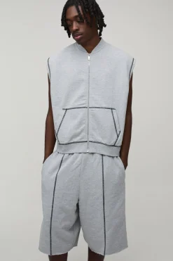 boohooMAN Ensemble Survêtement Gilet Sans Manches Zippé Et Jort Oversize En Jersey Bouclette<Homme Survêtements
