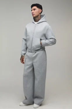 Ensemble Survêtement Grande Taille Avec Sweat À Casynthétiqueche Scuba Ajusté Raccourci Et Jogger Jambes Larges Coupe Regular