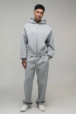 Ensemble Survêtement Grande Taille Sweat À Casynthétiqueche Scuba Oversize Boxy Zippé Et Pantalon Jambes Droites
