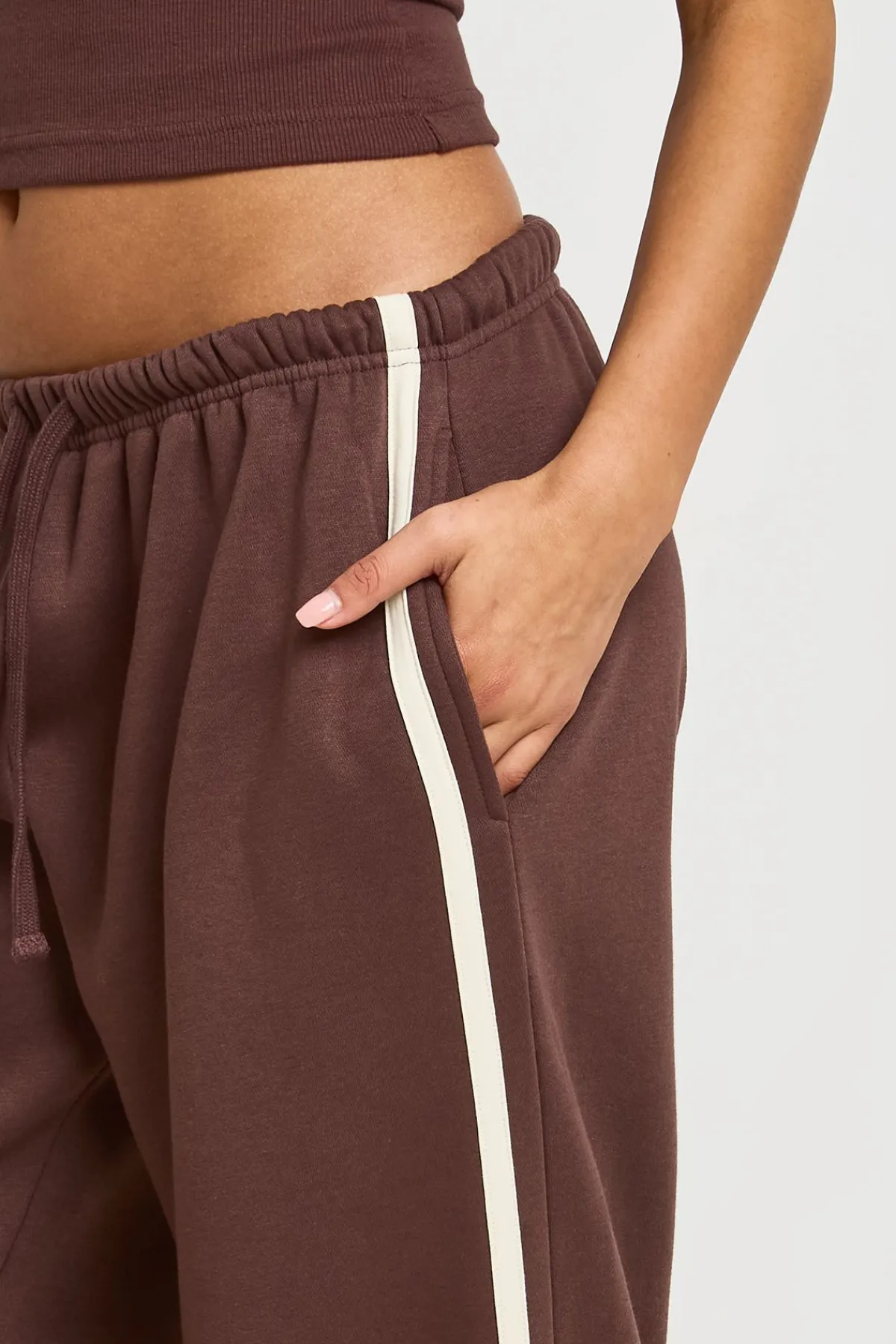 boohoo Ensemble Survêtement Haut Bandeau Côtelé Et Jogger Rayé<Femme Survêtements|Survêtements