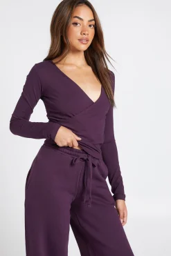 Ensemble Survêtement Haut Cache-cœur À Manches Longues Et Pantalon De Jogging Droit