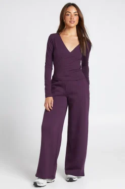 Ensemble Survêtement Haut Cache-cœur À Manches Longues Et Pantalon De Jogging Droit