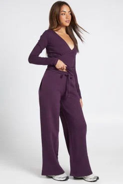 Ensemble Survêtement Haut Cache-cœur À Manches Longues Et Pantalon De Jogging Droit