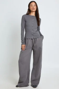 boohoo Ensemble Survêtement Haut Côtelé Long À Manches Longues Avec Boutons<Femme Survêtements|Survêtements