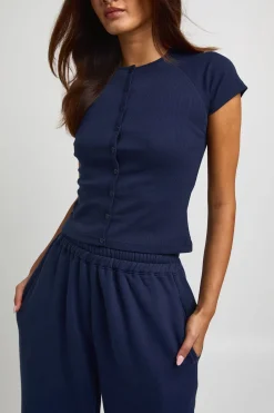 Ensemble Survêtement Haut Côtelé Boutonné À Manches Courtes Et Pantalon Jogger