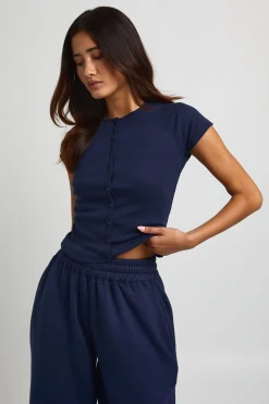 Ensemble Survêtement Haut Côtelé Boutonné À Manches Courtes Et Pantalon Jogger