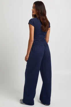 Ensemble Survêtement Haut Côtelé Boutonné À Manches Courtes Et Pantalon Jogger
