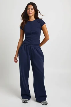 Ensemble Survêtement Haut Côtelé Boutonné À Manches Courtes Et Pantalon Jogger
