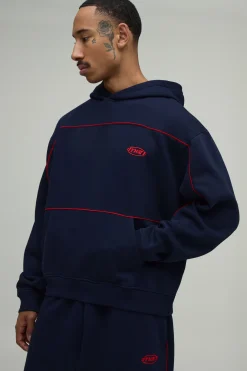 Ensemble Survêtement Homme Oversize : Sweat À Casynthétiqueche Boxy Sport Avec Passepoil Brodé Et Jogging Baggy