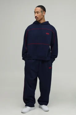 Ensemble Survêtement Homme Oversize : Sweat À Casynthétiqueche Boxy Sport Avec Passepoil Brodé Et Jogging Baggy