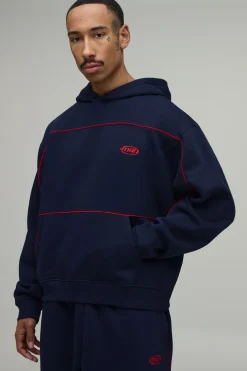 Ensemble Survêtement Homme Oversize : Sweat À Casynthétiqueche Boxy Sport Avec Passepoil Brodé Et Jogging Baggy