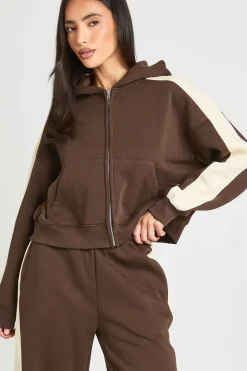 Ensemble Survêtement Hoodie Boxy Zippé Et Jogger À Bandes Contrastées