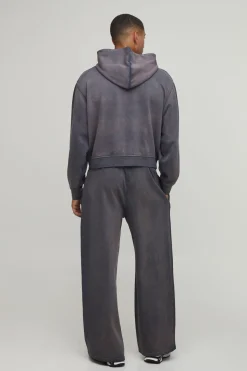boohooMAN Ensemble Survêtement Hoodie Oversize Rétréci Effet Délavé Spray Avec Zip Et Jogger Jambes Larges Délavage Whisker<Homme Survêtements