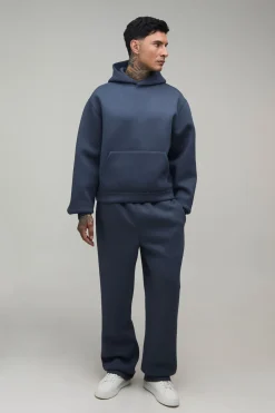 Ensemble Survêtement Hoodie Scuba Oversize Boxy À Enfiler Et Pantalon Droit Pour Homme Grand