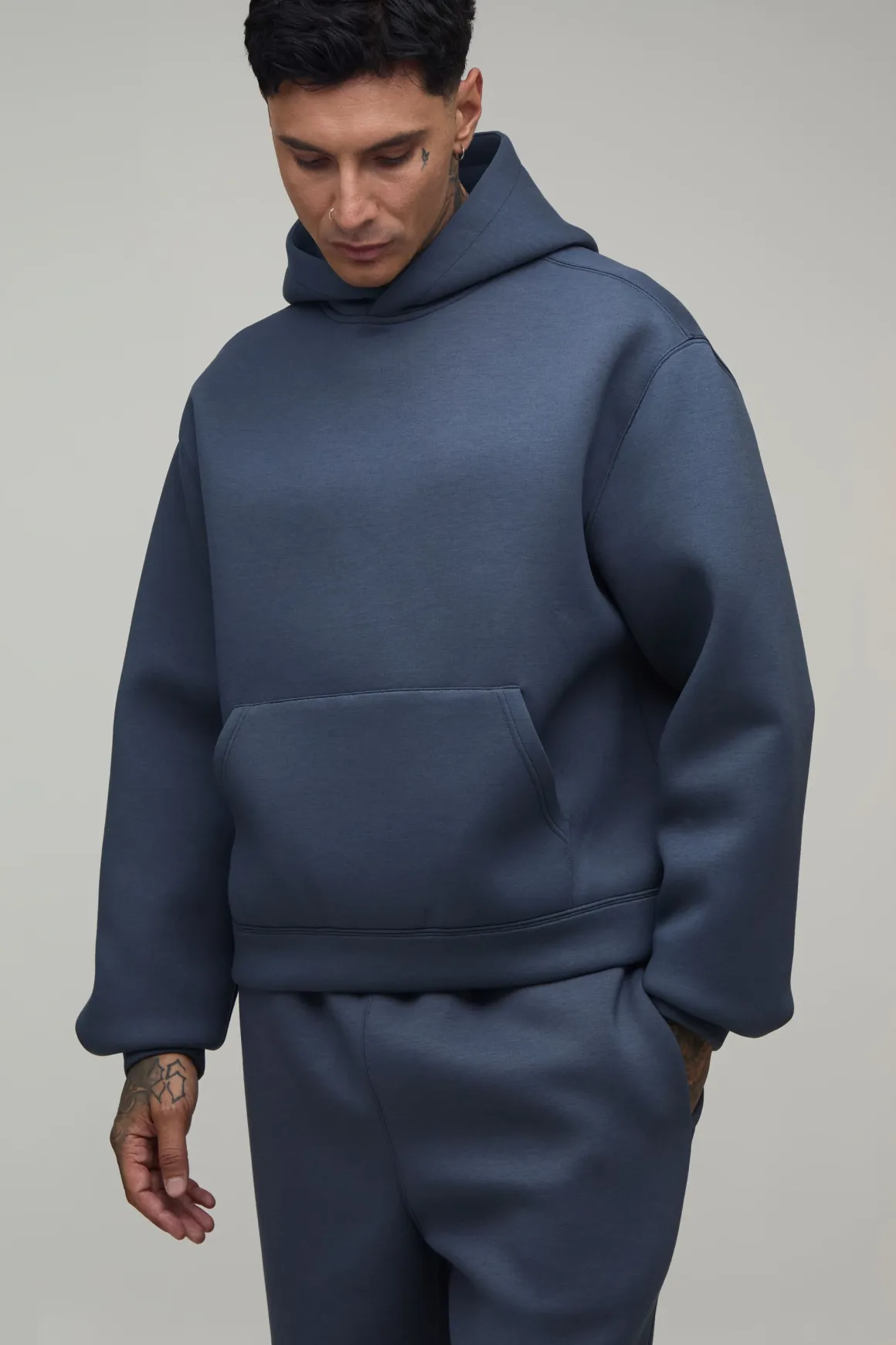 Ensemble Survêtement Hoodie Scuba Oversize Boxy À Enfiler Et Pantalon Droit Pour Homme Grand