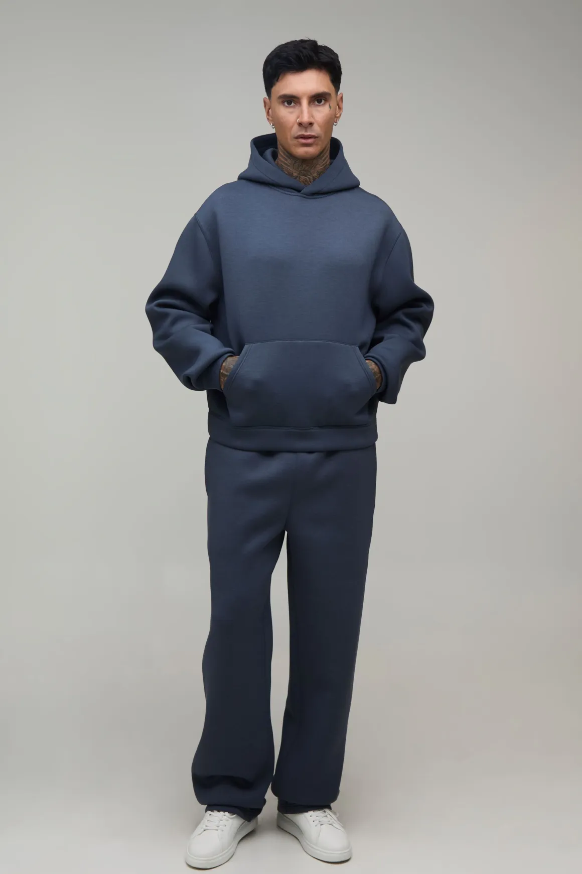 Ensemble Survêtement Hoodie Scuba Oversize Boxy À Enfiler Et Pantalon Droit Pour Homme Grand