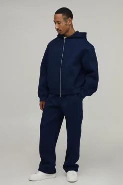 Ensemble Survêtement Hoodie Scuba Oversize Boxy Zippé Et Pantalon Droit