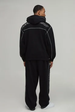 Ensemble Survêtement Officialman Oversize À Surpiqûres Contrastées Avec Sweat À Casynthétiqueche Zippé Et Jogging Baggy