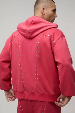 boohooMAN Ensemble Survêtement Oversize Ample Avec Fermeture Éclair Et Short Baggy En Molleton Bouclette Avec Détails Métalliques<Homme Survêtements
